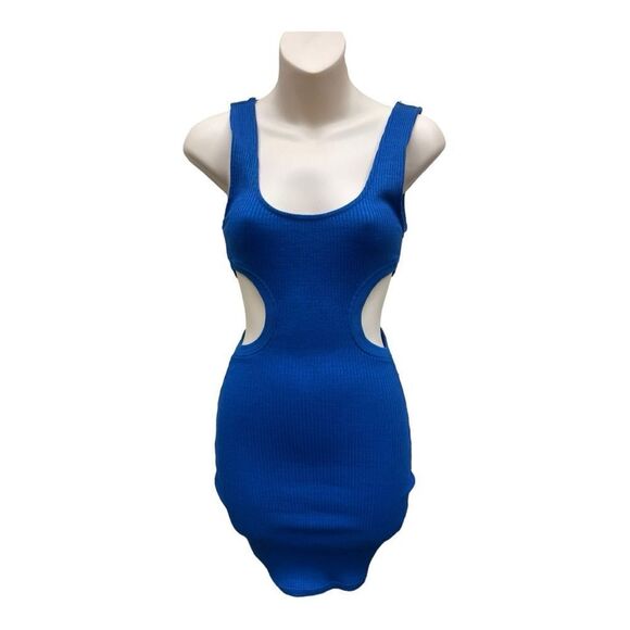 NWT Zara Side Cutout Blue Knit Mini Dress Size S - Picture 1 of 7